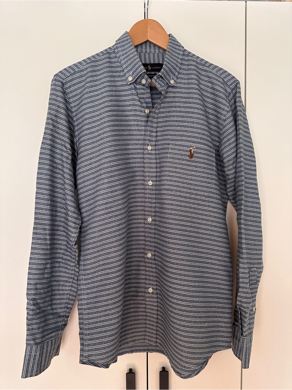 Ralph Lauren Blue and White Striped Button-Down Shirt